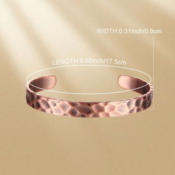 Hammered Copper Cuff Bracelet Hypoallergenic Adjustable Arthritis Therapy Rustic - Picture 2 of 4